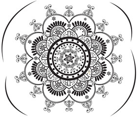 black pattern and geometric shape ornament and arabic floral mandala
