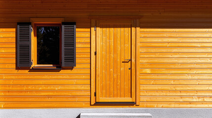 a charming wooden pine house with a rustic façade, showcasing intricate wood grain details