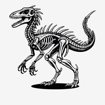 black and white raptor skeleton standing clip art preview