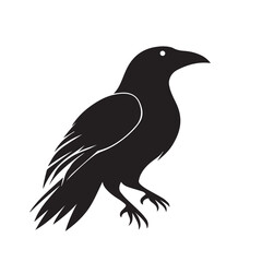 Fototapeta premium Raven in cartoon, doodle style . Image for t-shirt, web, mobile apps and ui. Isolated 2d vector illustration in logo, icon, sketch style, Eps 10, black and white. AI Generative