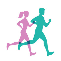 Vector shadow running man and woman illustration. Flat design.	