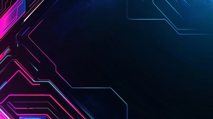 The modern neon light arrow line background has blue and pink futuristic laser banners and geometric show backdrops in luminous colors.