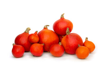 Fresh raw fruits red kuri pumpkins ( hokkaido ) on a white background