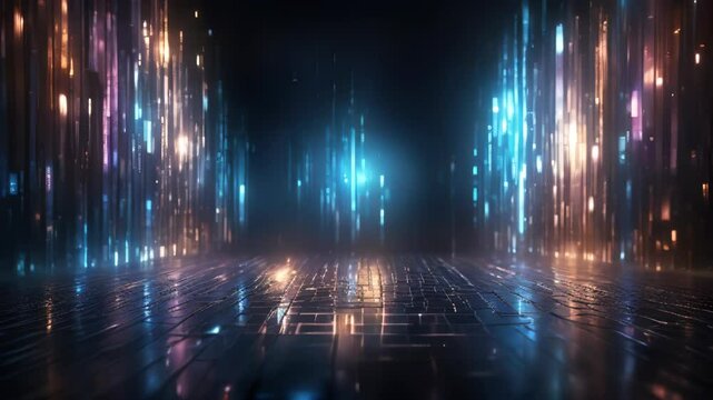 Abstract Digital Background with Glowing Lines and Reflections
