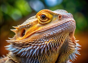 Fototapeta premium A Close-Up Portrait Of A Full-Grown Bearded Dragon With A Flamboyant Beard And Intricate Scales