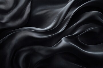Fototapeta premium Elegant flowing black silk fabric with smooth curves and shadows, perfect for fashion and texture backgrounds.