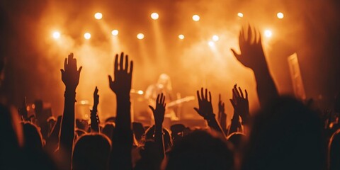 energetic concert crowd dancing and raising hands while enjoying live music performance in an event full of lights and excitement at a club festival venue