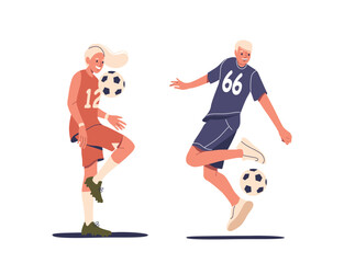 Fototapeta premium Two Energetic Football Players Showcasing Dynamic Poses And Skillful Moves With The Ball. Both Players Express Joy