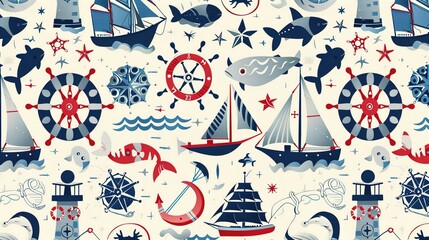 Fototapeta premium nautical pattern seamless wallpaper