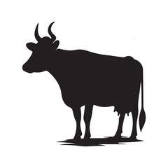 Silhouette of Cow, silhouette or illustration of a cow or buffalo, Ideal for farm, ranch branding. Perfect for logos, decals. Black, white background. 
