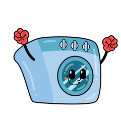 Vector Illustration of Hand clenched firmly, Friendly Cartoon Washing Machine with strong theme
