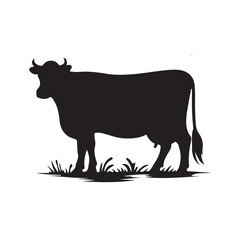 Silhouette of Cow, silhouette or illustration of a cow or buffalo, Ideal for farm, ranch branding. Perfect for logos, decals. Black, white background. 