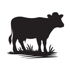 Silhouette of Cow, silhouette or illustration of a cow or buffalo, Ideal for farm, ranch branding. Perfect for logos, decals. Black, white background. 