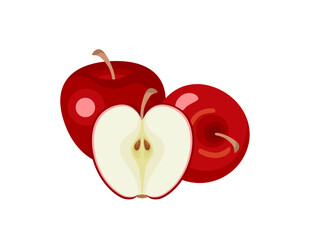 Red apples isolated on white background. Vector cartoon flat illustration. Fresh fruits icon. 
