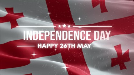 Georgia Independence Day, Happy May 26 Lettering text animation, waving flag background, fireworks