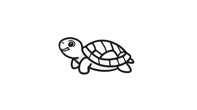 Minimalist Tiny Turtle Line Drawing Logo on White Background - Cute Cartoon Style with Simple Lines