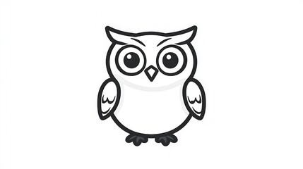 Fototapeta premium Whimsical Owl Line Drawing Logo in Cute Cartoon Style on White Background - Simple and Minimalist Design