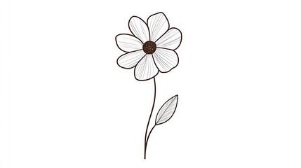Minimalistic Flower Line Drawing Logo on White Background in Cute Cartoon Style