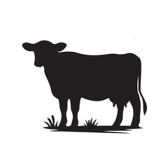 Silhouette of Cow, silhouette or illustration of a cow or buffalo, Ideal for farm, ranch branding. Perfect for logos, decals. Black, white background. 