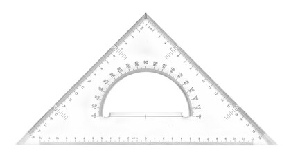 Transparent triangle ruler and semicircle, isolated on white background, with clipping path