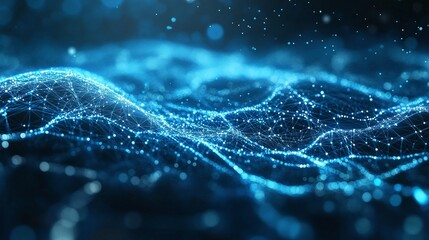 modern technology concept illustrated through an abstract blue background with a cyber network and connected particles, symbolizing advanced data communication
