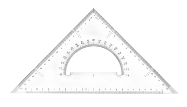 Transparent triangle ruler and semicircle, isolated on white background, with clipping path - Powered by Adobe