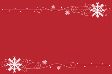 Merry Christmas decoration vector. One line drawing of Christmas snowflake. winter and cold flake symbol on red backgroud