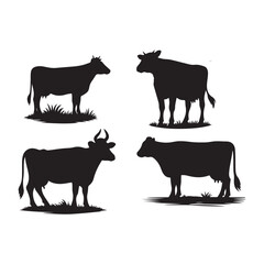Silhouette of Cow, silhouette or illustration of a cow or buffalo, Ideal for farm, ranch branding. Perfect for logos, decals. Black, white background. 