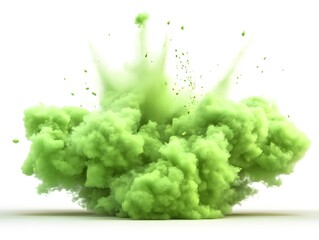A vibrant green explosion of color, isolated on a white background, creating a dynamic and abstract visual.
