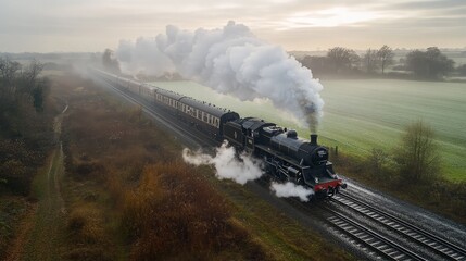 Fototapeta premium Steam Train in a Misty Field