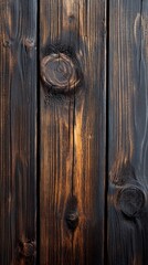 Close-up of Dark Wooden Planks with Knots and Grain