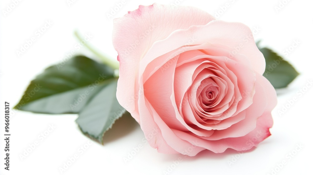 Wall mural Beautiful pink rose, isolated on a white background, showcasing its perfect bloom and gentle color.