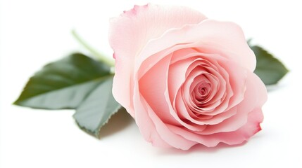 Beautiful pink rose, isolated on a white background, showcasing its perfect bloom and gentle color.