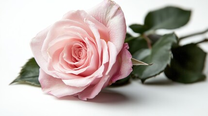 Fototapeta premium Beautiful pink rose, isolated on a white background, showcasing its perfect bloom and gentle color.