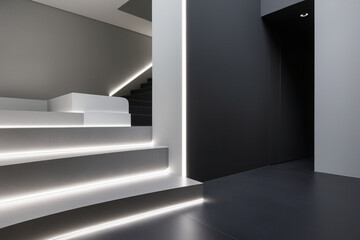 Fototapeta premium Interior details with bright led lights stripes 