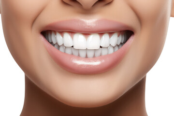 Obraz premium A person smiles widely with his mouth open revealing his clean white teeth, isolated on a white background.