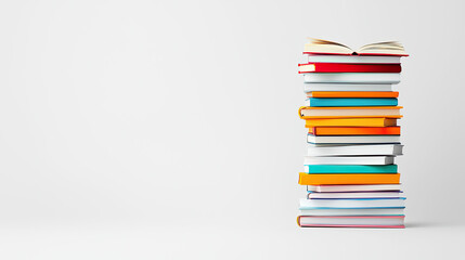 A colorful stack of books arranged neatly, showcasing various titles and covers, ideal for education and learning themes.
