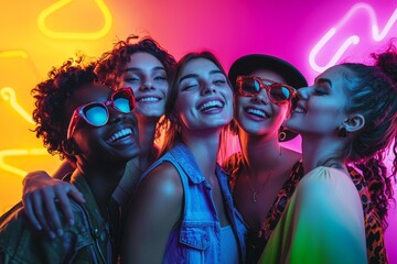 Animated collage of young people in neon colors