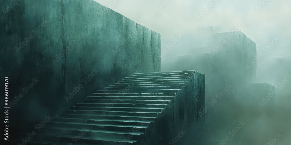 Canvas Prints Concrete Stairs Leading Upwards in Foggy Environment