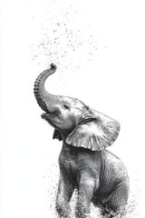 Obraz premium Majestic Elephant in Monochrome Splashing Water