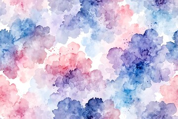 Fototapeta premium A vibrant watercolor composition filled with soft clouds of pink, blue, and purple, creating a dreamy and artistic atmosphere perfect for backgrounds.