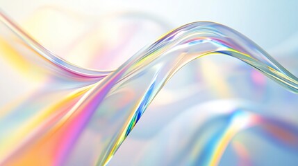 Close-up of white curved glass with holographic rainbow lines on a light background.