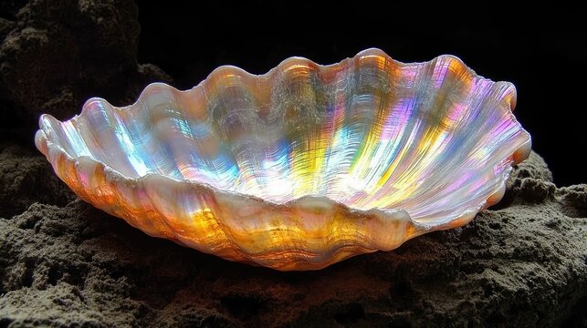 A colorful abalone shell with iridescent hues.