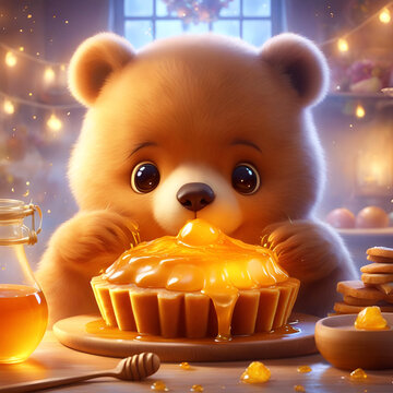 Illustration ourson mangeant du miel 