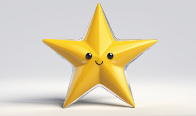 A yellow star with a happy face sits on a white surface