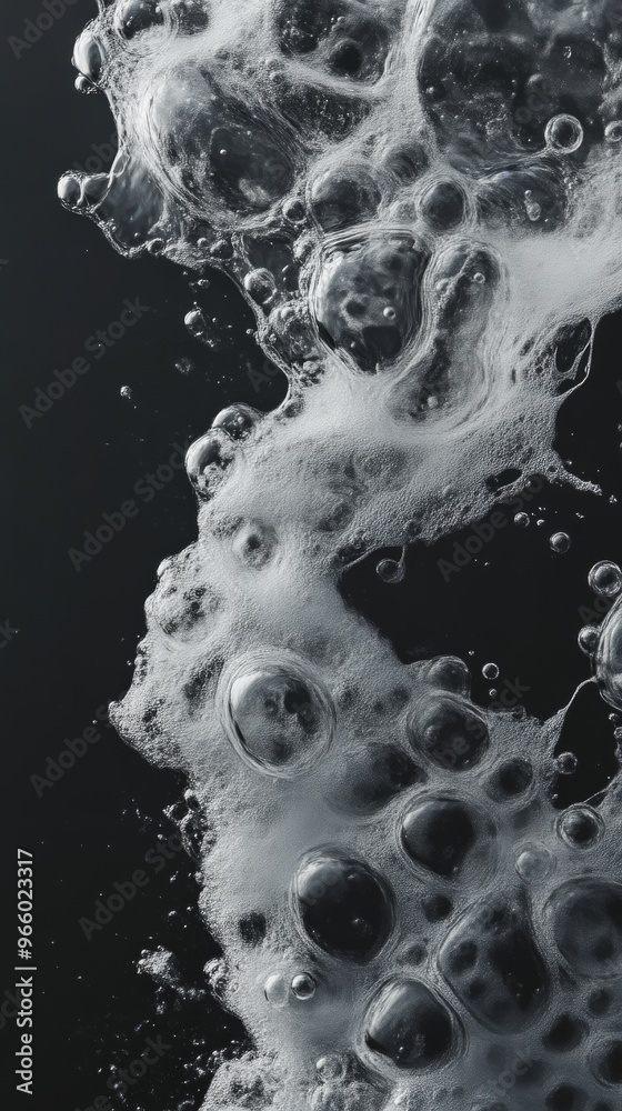 Poster close-up of soap bubbles on a black background