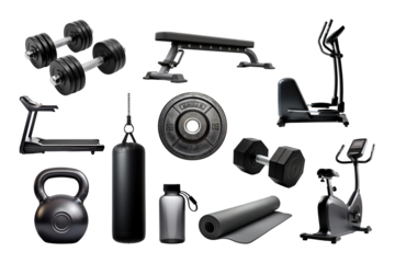 Gym equipment png cut out set