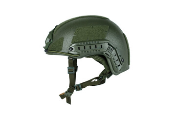 Green details military helmet a white background