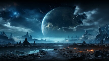 landscape with moon and clouds