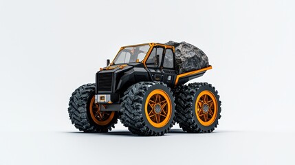 A rugged off-road vehicle with oversized tires, designed for tough terrains and adventurous journeys.